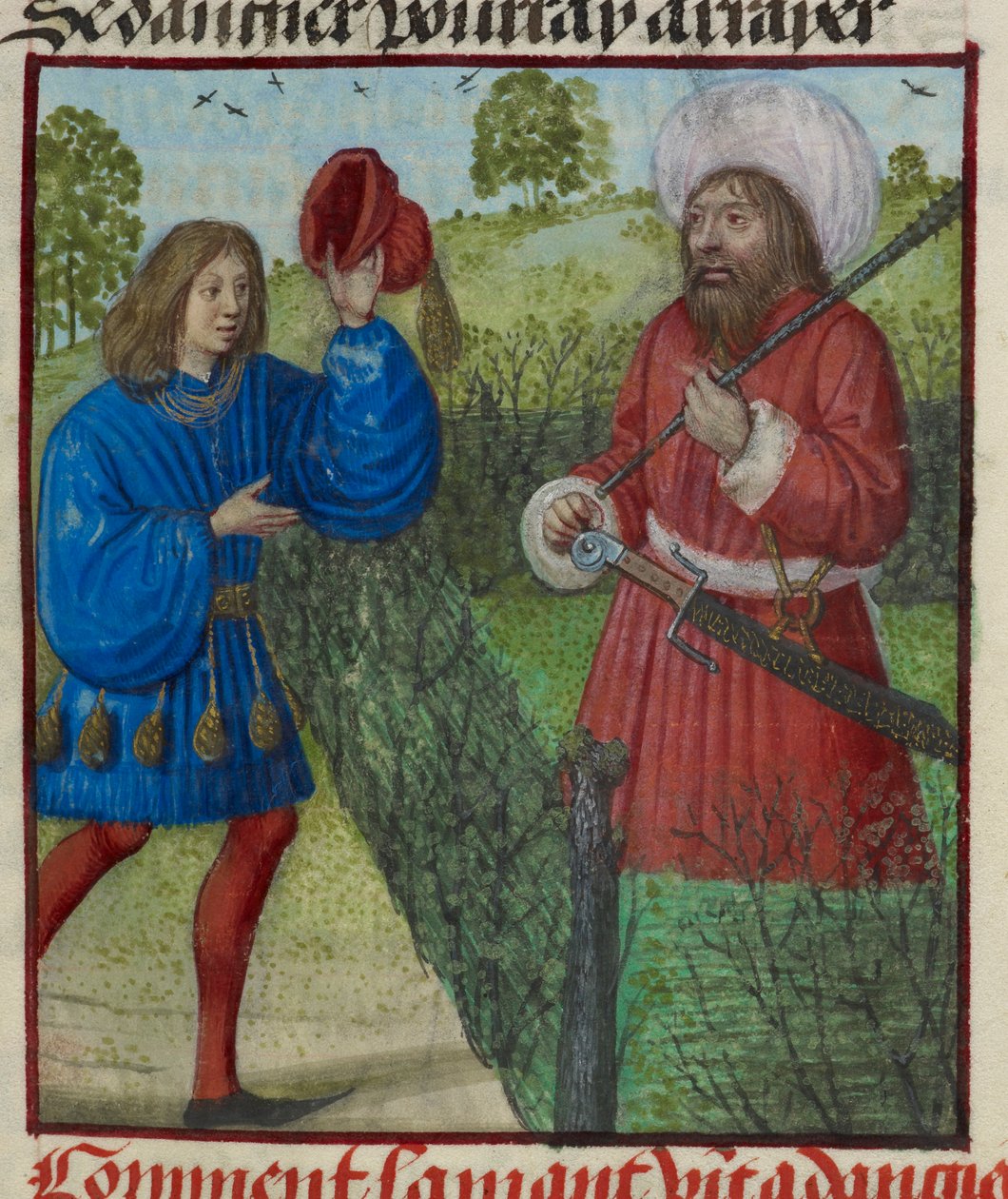 'Le Roman de la Rose'dan Tehlikeyi selamlayan Sevgili minyatürünün detayı by Unknown artist