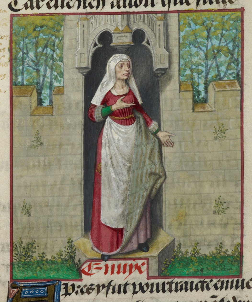 'Le Roman de la Rose'dan alegorik Hırs figürünün bir minyatürünün detayı by Unknown artist