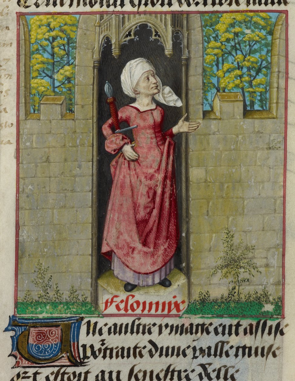 Folionun ilk sütunundaki alegorik Feloniye (Suç) figürünün minyatürünün detayı, 'Le Roman de la Rose' by Unknown artist