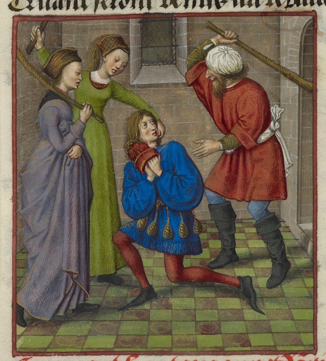 'Le Roman de la Rose'dan Honte, Peur ve Danger'ın Aşık'a saldırdığını gösteren bir minyatürün detayı by Unknown artist