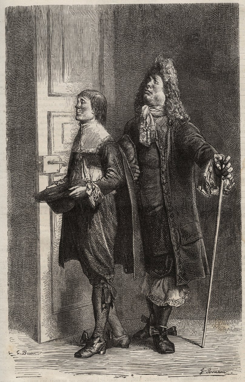 Diafoirus pere et fils - Jean Baptiste Poquelin dit Moliere (1622-1673) tarafından “Hayali Malad” için gravür (Hayali Geçersiz) by Unknown artist