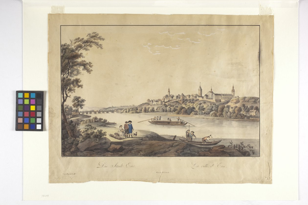 Die Stadt Ens, La Ville D'Ens (Ens Şehri) (elle renklendirilmiş gravür) by Unknown artist
