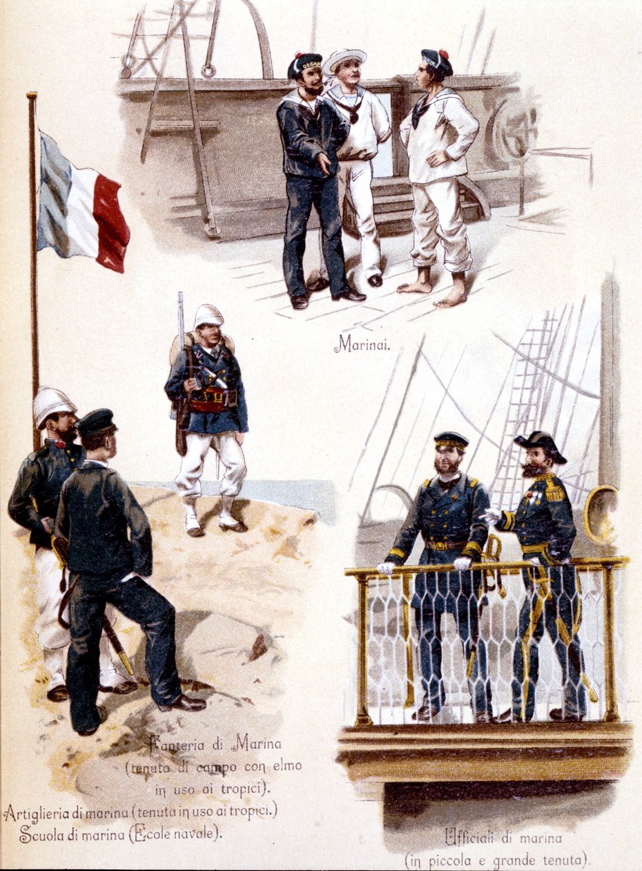 1860 civarında Fransız Donanmasının farklı üniformaları by Unknown artist