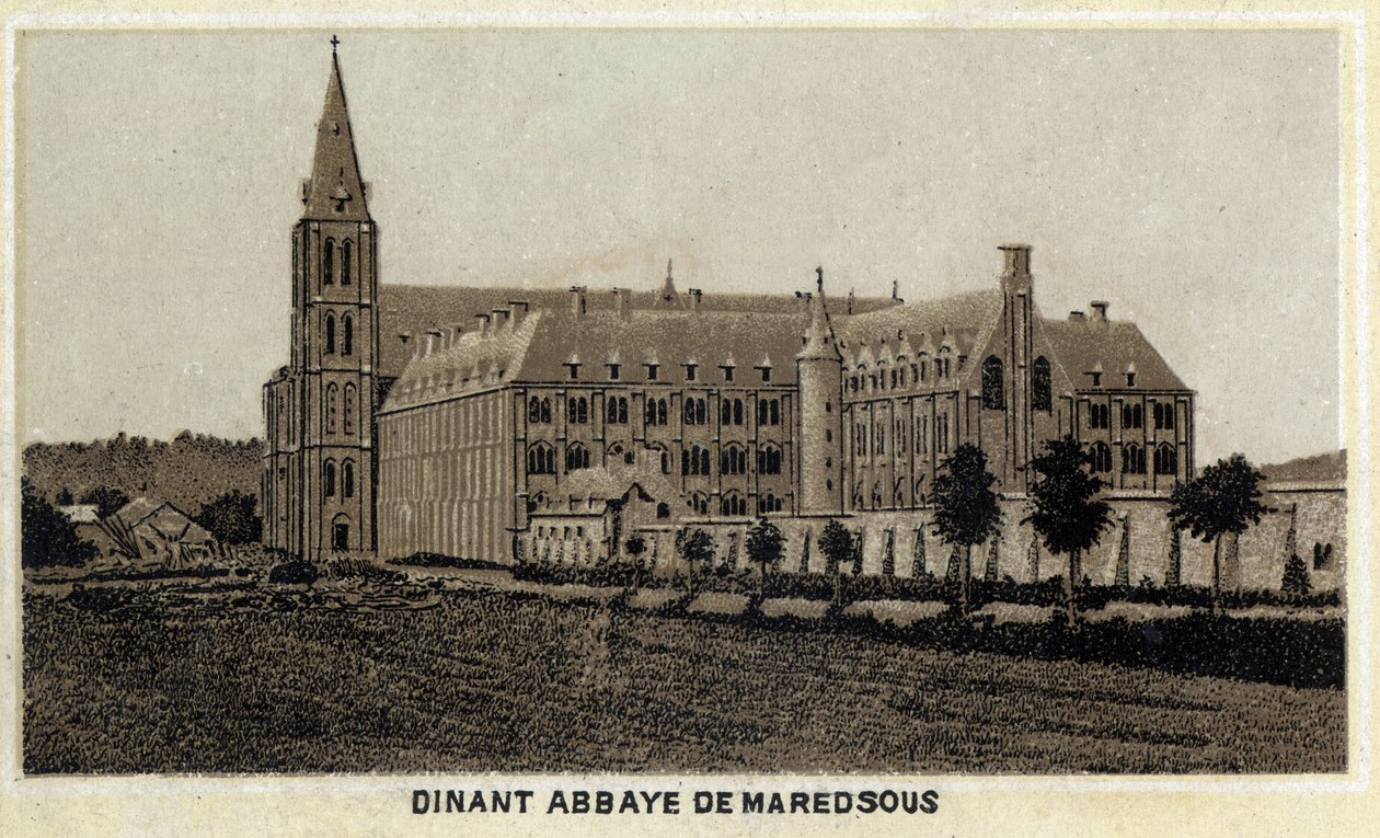 Dinant, Maredsous Manastırı, Wallonia, Belçika. 19. yüzyılın sonunun kromolitografisi. by Unknown artist