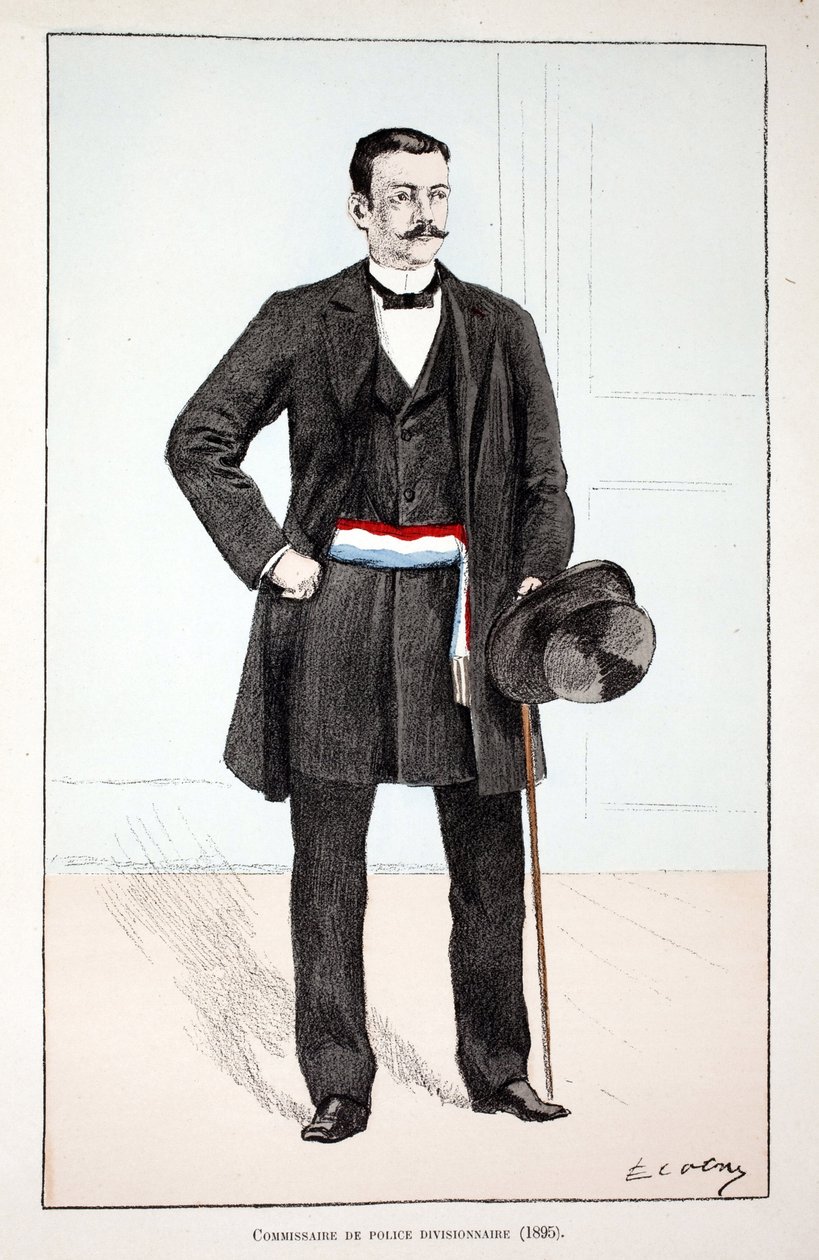 Tümen Polis Komiseri (1896). Renklerle gravür, illüstrasyon için, Seine polisi Louis Lepine (1846-1933) himayesinde, Alfred Rey (1864-?) ve Louis Iron tarafından yayınlanan “Barış Gücü Kolordu Tarihi””” kitabı by Unknown artist