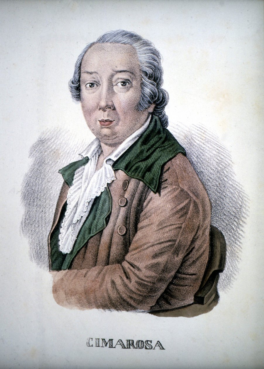 Domenico Cimarosa (1749 - 1801), 19. yüzyılın renkli gravürü. by Unknown artist