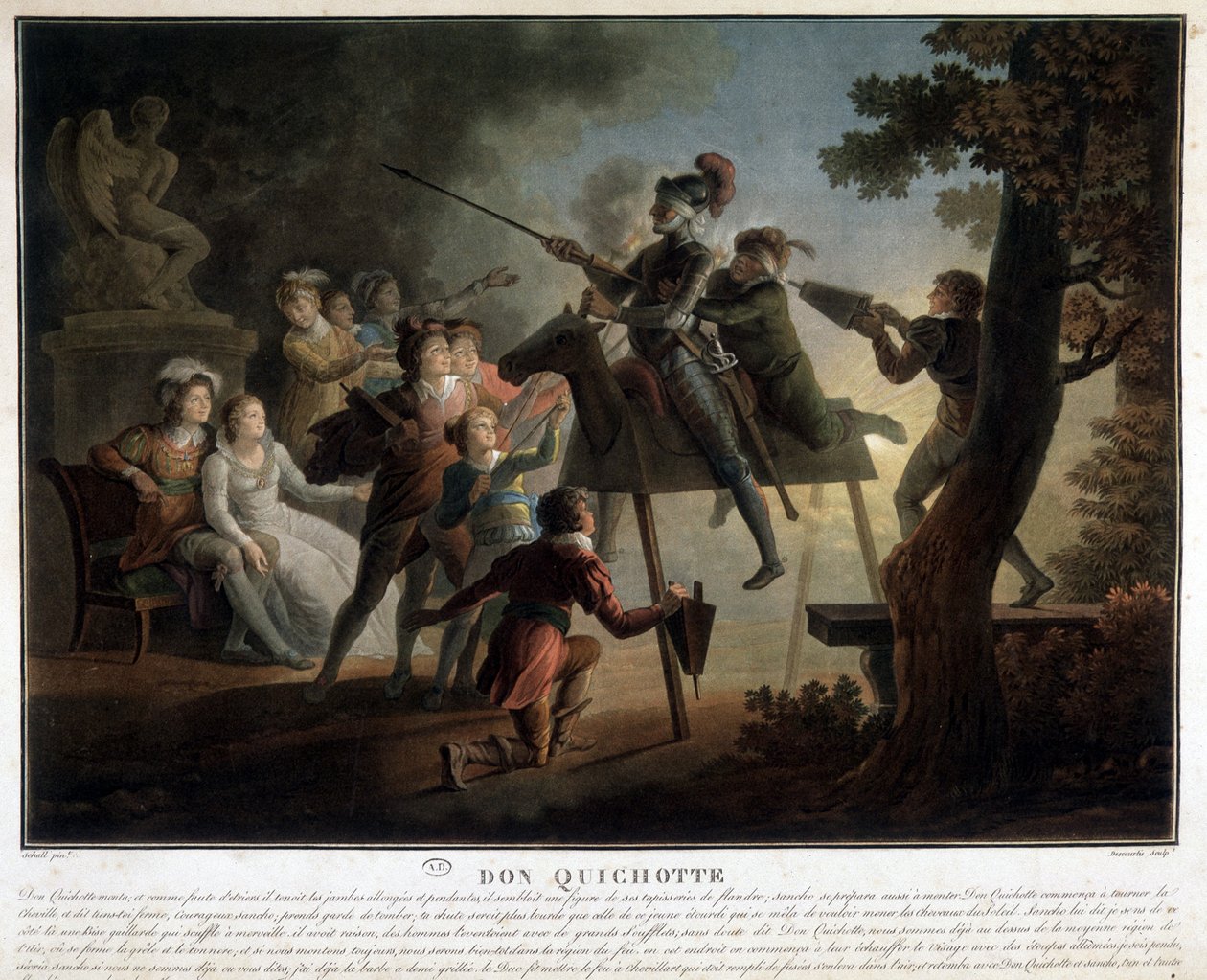 Tahta bir at üzerinde Don Kişot ve Sancho. by Unknown artist