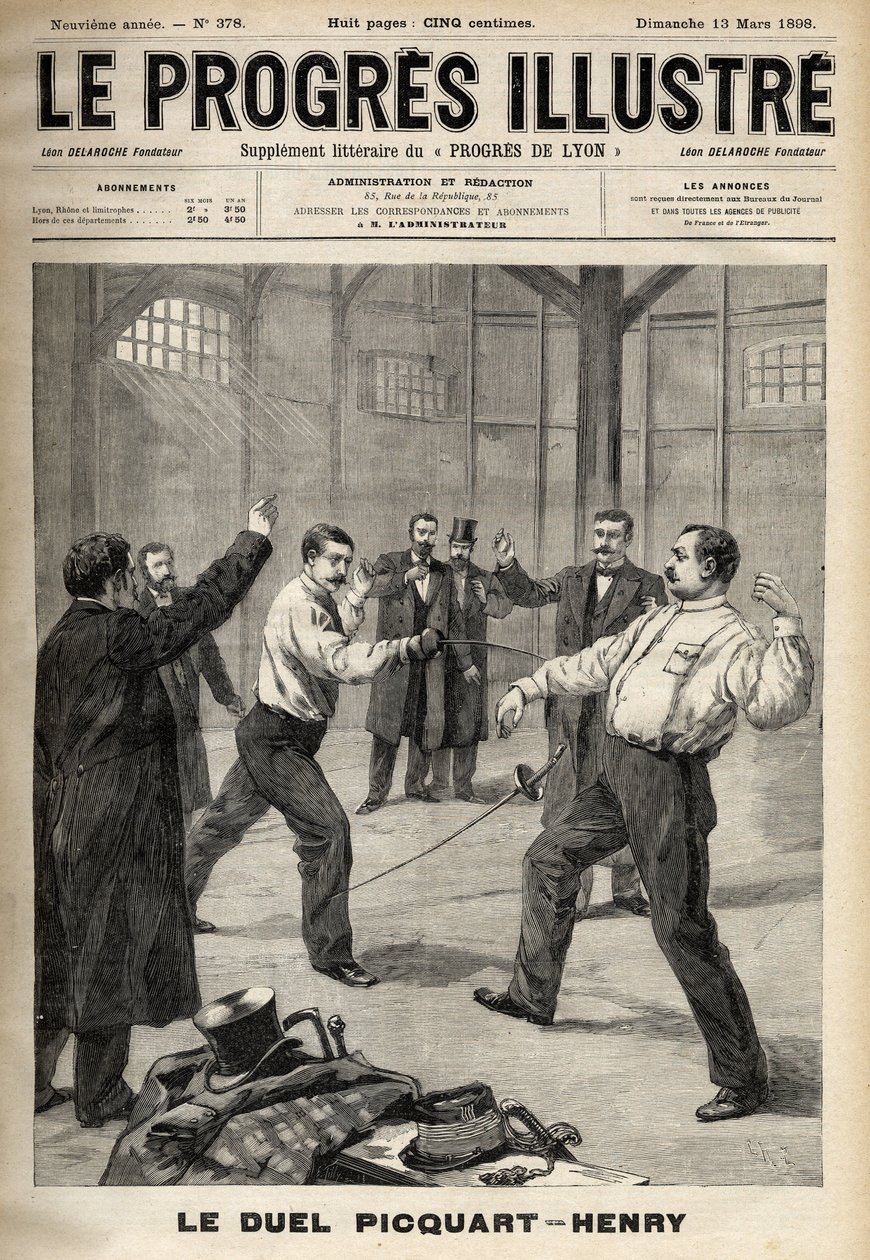 Dreyfus davası: Yarbay Georges Picquart (1854-1914) ve Hubert Henry (1846-1898) arasındaki düello by Unknown artist
