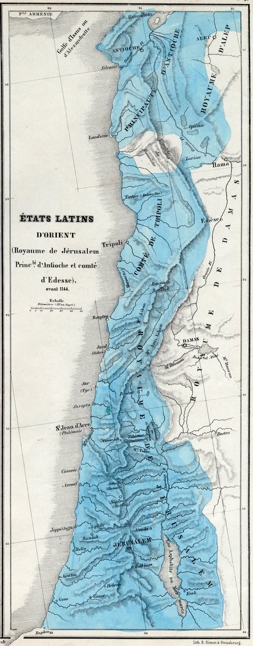 1144 öncesi Doğu Latin Devletleri - Kudüs Krallığı - Antakya Prensi - Edessa Kontu - M J-H Schnitzler tarafından hazırlanan harita, Tarihsel ve Pitoresk Atlas 1858 by Unknown artist