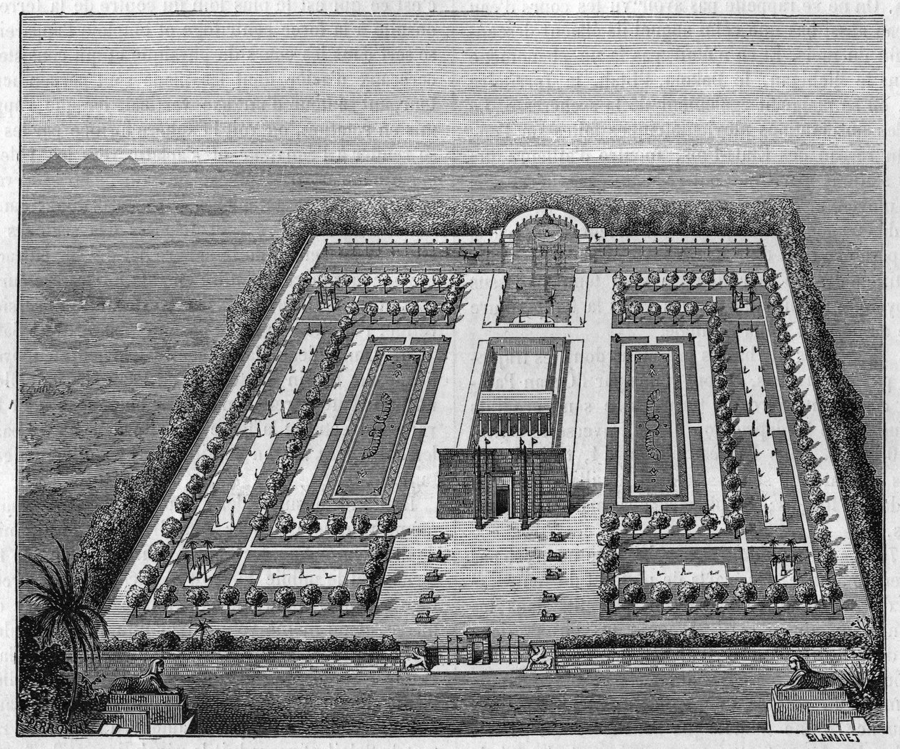 Firavunlar zamanında Mısır bahçesi. 16 Ağustos 1879 tarihli “Doğa: bilimlerin ve sanat ve endüstriye uygulamalarının gözden geçirilmesi” nde gravür. by Unknown artist