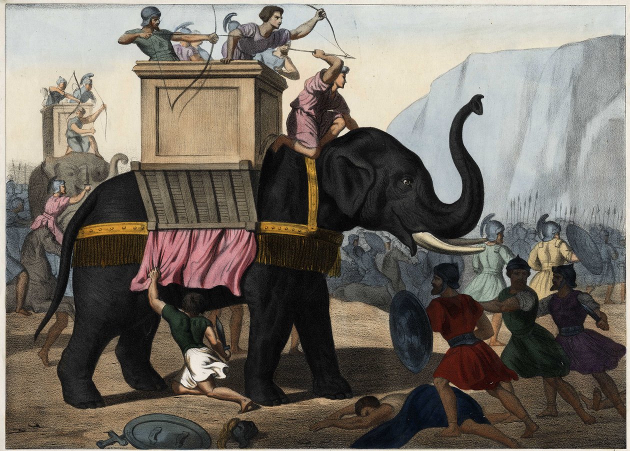 Eleazar Maccabee (Maccabee veya Maccabee), Selevkosların zulmüne karşı Yahudilerin yanında savaşır. 19. yüzyılın ortalarından anonim gravür. by Unknown artist