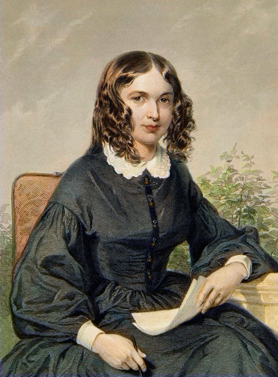 Elizabeth Barrett Browning (1806-1861) - İngiliz Şair - gravür - Elizabeth Barrett Browning İngiliz Şair ve feminist (1806-1861) by Unknown artist