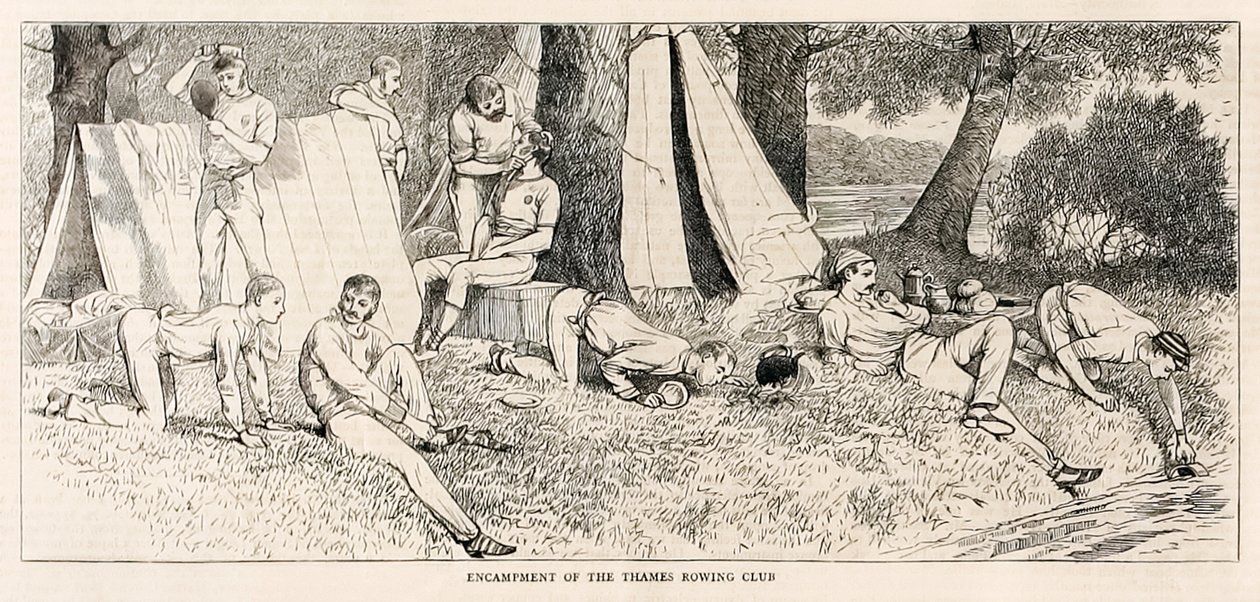 Thames Kürek Kulübü'nün kampı.? ?Henley Regatta'daki bir buhar lansmanından eskizler? Temmuz 1878'de yayınlandı by Unknown