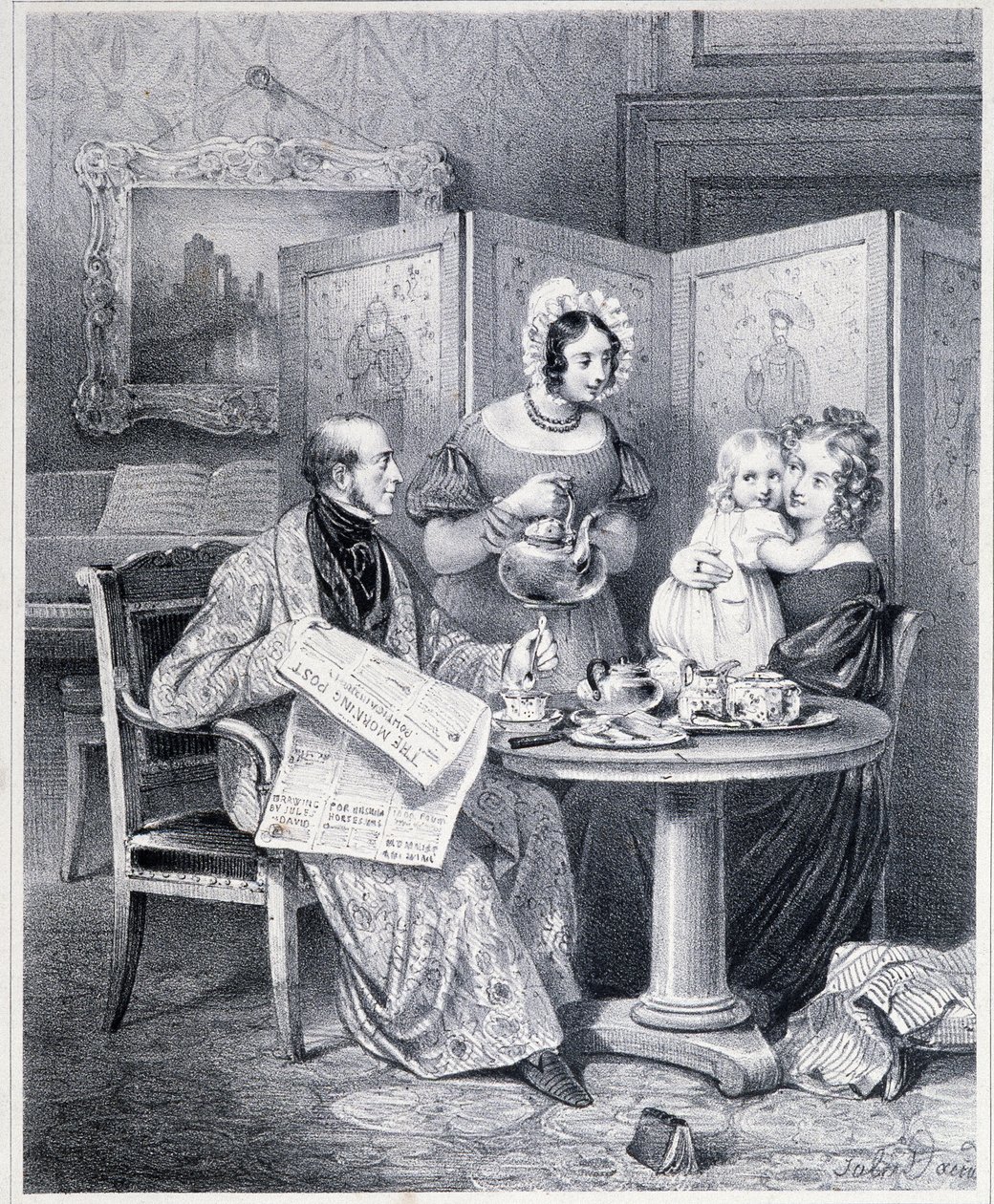 İngiliz çift çay içiyor - 19. yüzyıl. by Unknown artist
