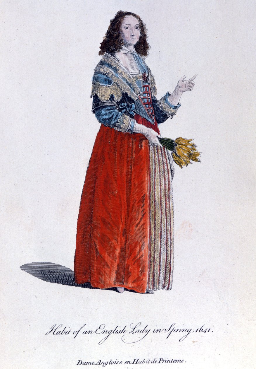 1641 yılında bahar elbiseli İngiliz kadın. 19. yüzyıl gravür. by Unknown artist