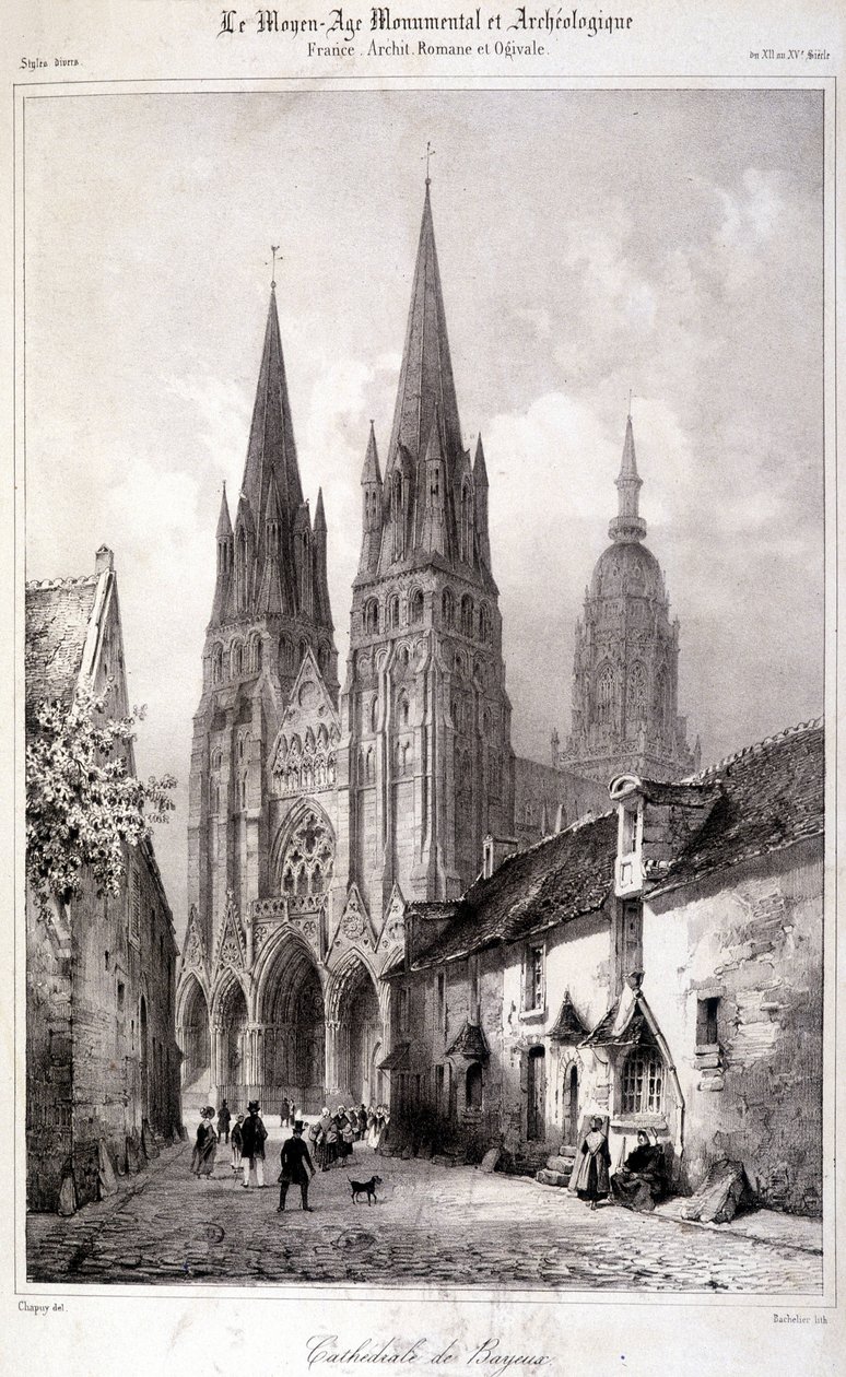 “Anıtsal ve Arkeolojik Orta Çağ” da yayınlanan Bayeux Katedrali gravürü. 19. yüzyıl by Unknown artist