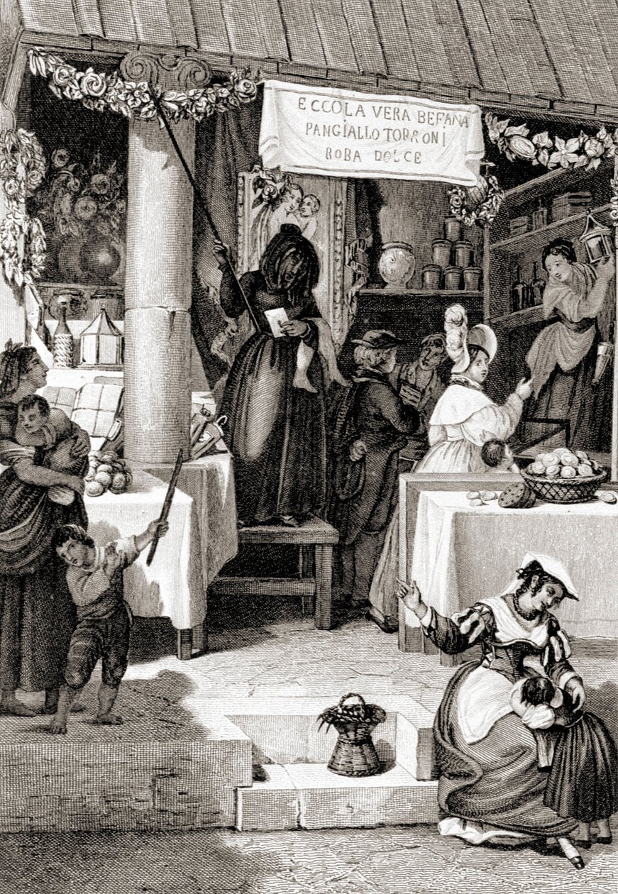 Befana bayramını temsil eden gravür. by Unknown artist