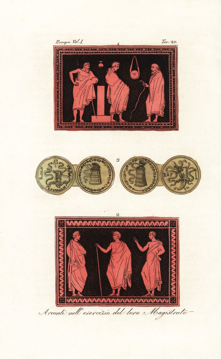 Genç bir adamı inceleyen isimsiz archon veya baş sulh hakimi 1 ve iki yardımcısıyla birlikte archon 2 by Unknown artist