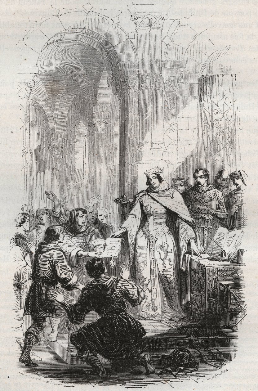 Lüksemburg Kontesi Ermesinde - Lüksemburglu Ermesinde Iere tarafından Lüksemburg sakinlerine 1243 yılında verilen posta ücreti beyannamesi - Theodore Juste (1818-1888) tarafından "İlkel zamanlardan I. Leopold