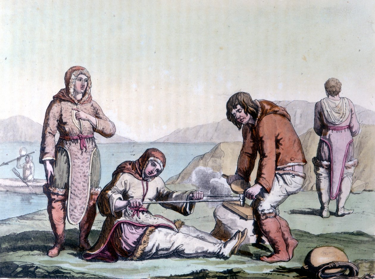 Eskimolar odun parçalarını birbirine sürterek ateş yakarlar. by Unknown artist