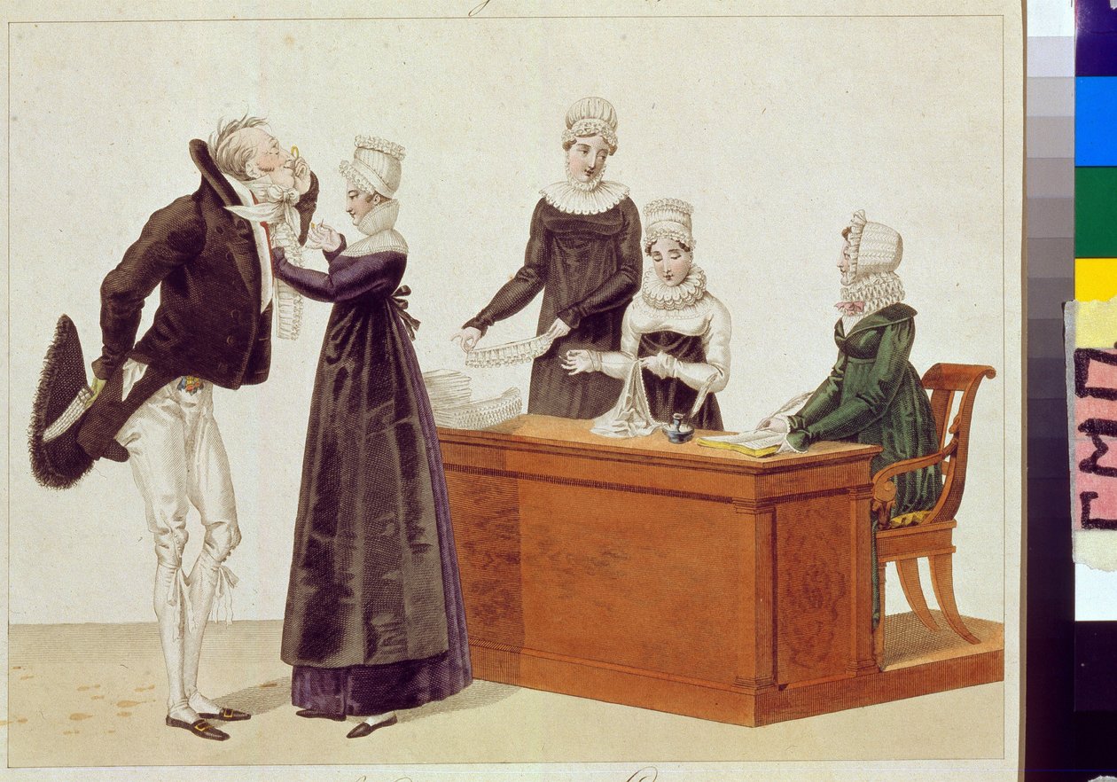 Kırpma denemesi. Anonim eser, kağıt üzerine suluboya, 1815 dolayları. 19. yüzyıl karikatürü. A.S.Puşkin Devlet Müzesi, Moskova. by Unknown artist