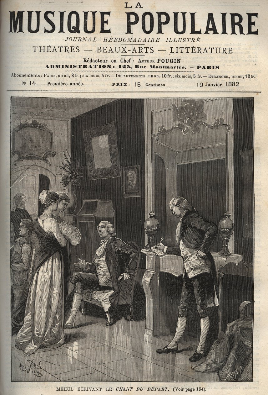 Etienne Nicolas (Etienne-Nicolas) Mehul (1763-1817) yazar “” Le chant du depart” (devrimci şarkı ve özgürlüğe ilahi) - “La musique populaire” resimli haftalık gazetede gravür - 1882 by Unknown artist