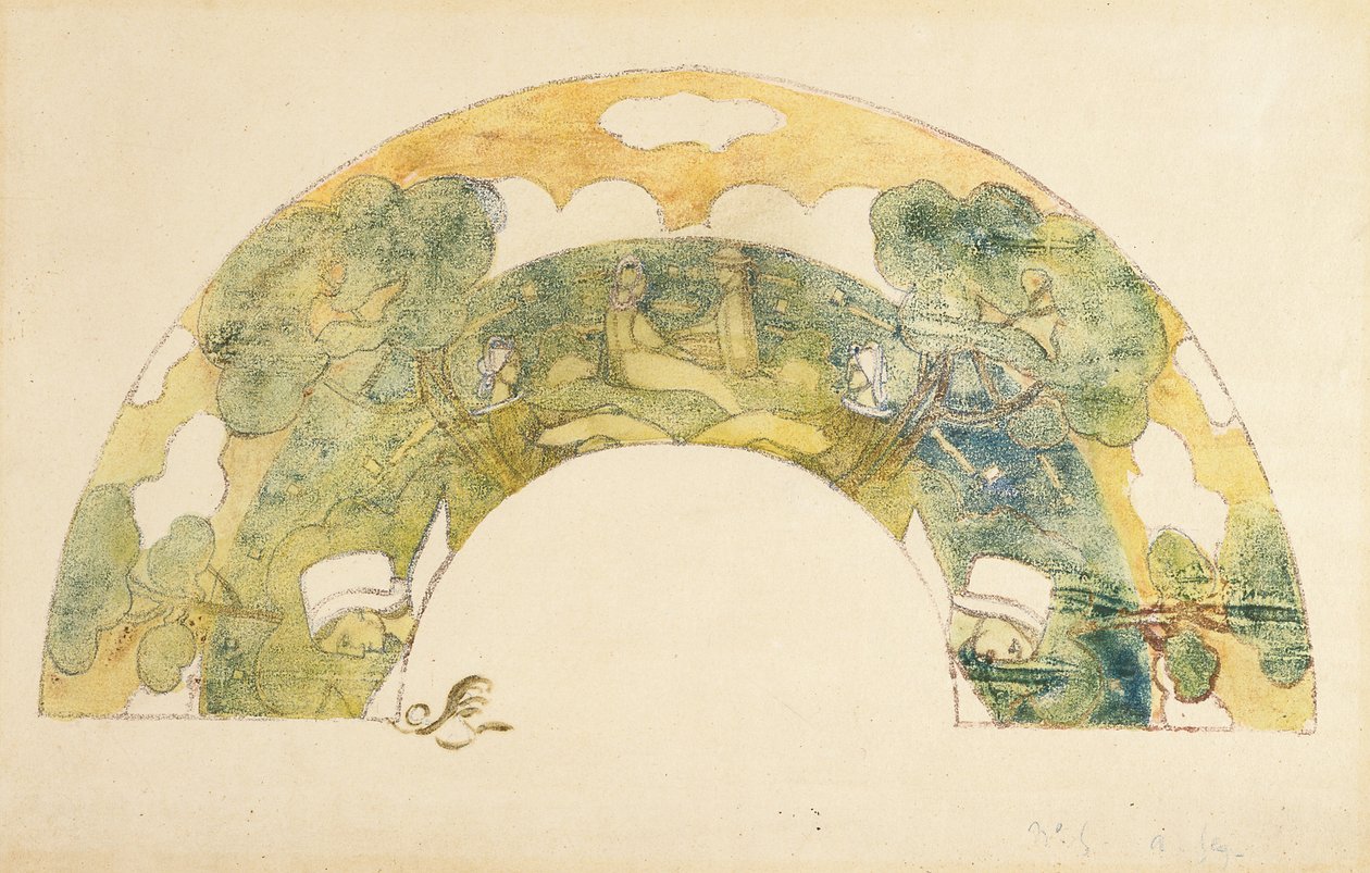 Evantail - Bretons Au Bord De La Mer (Fan - Bretons By The Sea) (el boyamalı çinkograf ve monotip) by Unknown artist