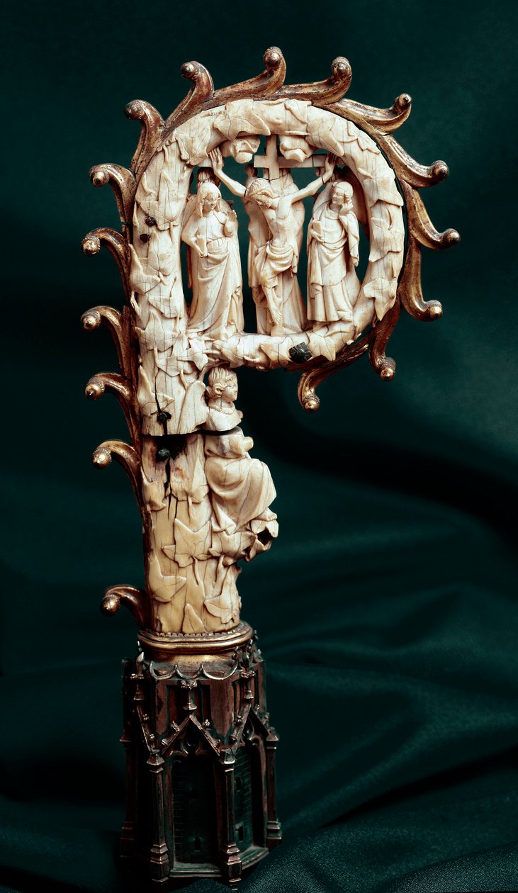 Çarmıha gerilmeyi temsil eden bakır, altın metal ve fildişi Eveque stoku. 1300 civarında Paris, Orta Çağ ulusal müzesi, Cluny termal banyoları by Unknown artist