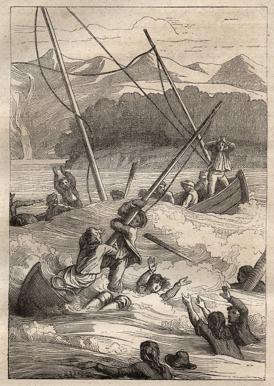 Jean Francois Galaup de La Perouse (1741-1788) tarafından dünya çapında sefer (1785-1788): Fransız (Alaska) limanında teknelerin batığı - "18. Yüzyılın Büyük Denizcileri" nden alınan resim by Unknown artist