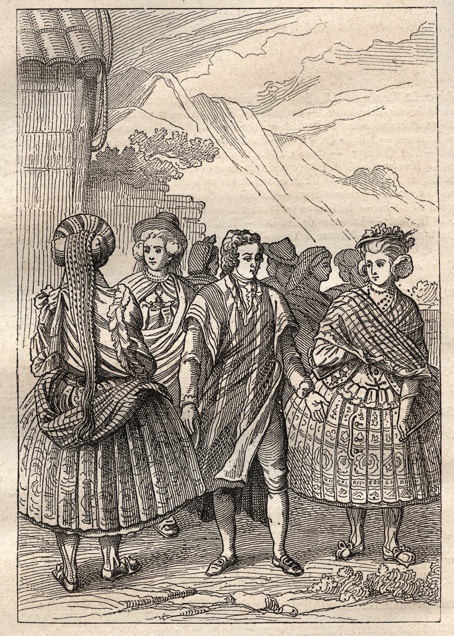 Jean Francois Galaup de La Perouse (1741-1788) tarafından dünya çapında keşif (1785-1788): Concepcion (Şili) sakinlerinin kostümleri - “18. Yüzyılın Büyük Denizcileri” nden alınan çizim” by Unknown artist