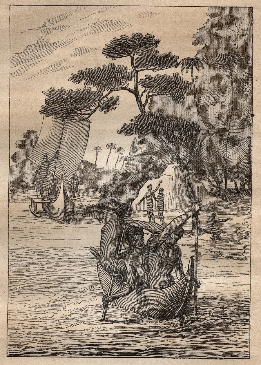 Nicolas Thomas Marion-Dufresne (Marion Dufresne) (1729-1772) tarafından keşif gezisi: Admiraut adalarından kanolar (Bismarck Takımadaları, Papua Yeni Gine) - "" 18. Yüzyılın Büyük Denizcileri"nden alınan çizim" by Unknown artist