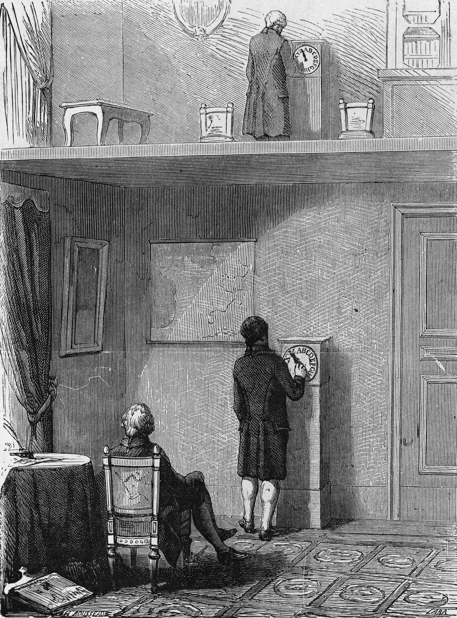 Jean Alexandre tarafından Viyana Valiliği önünde yürütülen elektronik telgraf deneyi. “Albümü de la Science””da, Éditions Jouvet by Unknown artist