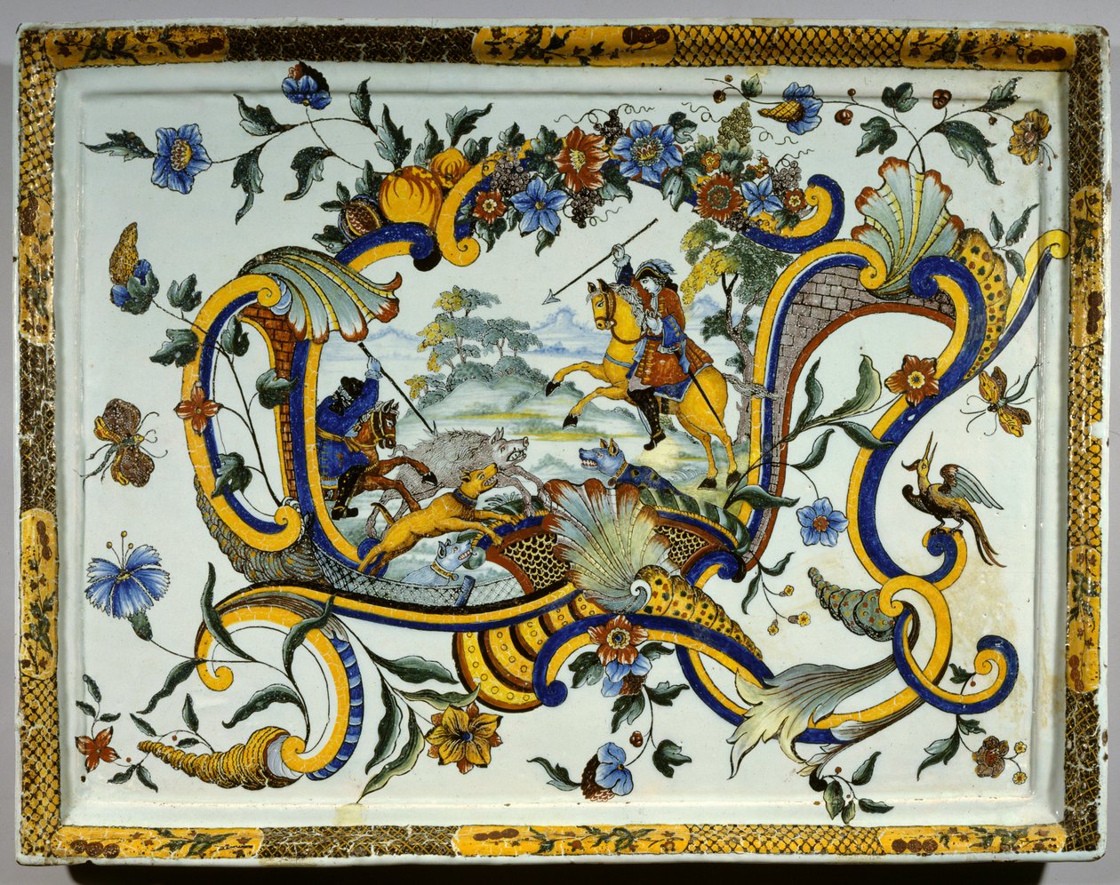 Yaban domuzu av sahnesini temsil eden fayans çanak - 17. yüzyıl - Paris, Musee Du Louvre by Unknown artist