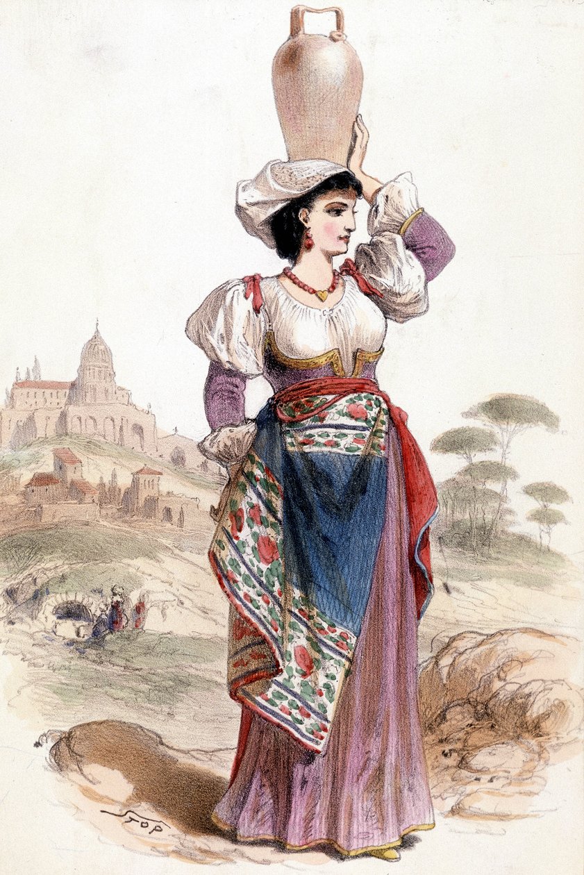 Napoli yakınlarında, kafasında bir sürahi su taşıyan çiftçi by Unknown artist