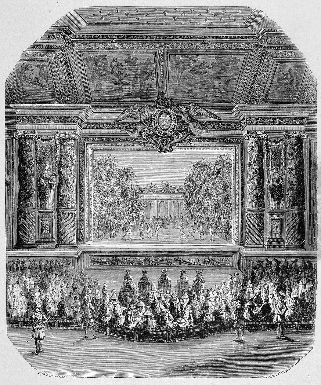 Louis XIV Fete, Saint Aignan Dükü tarafından (Müzikte komedi, Versailles parkında oynanan) Gravür by Unknown artist