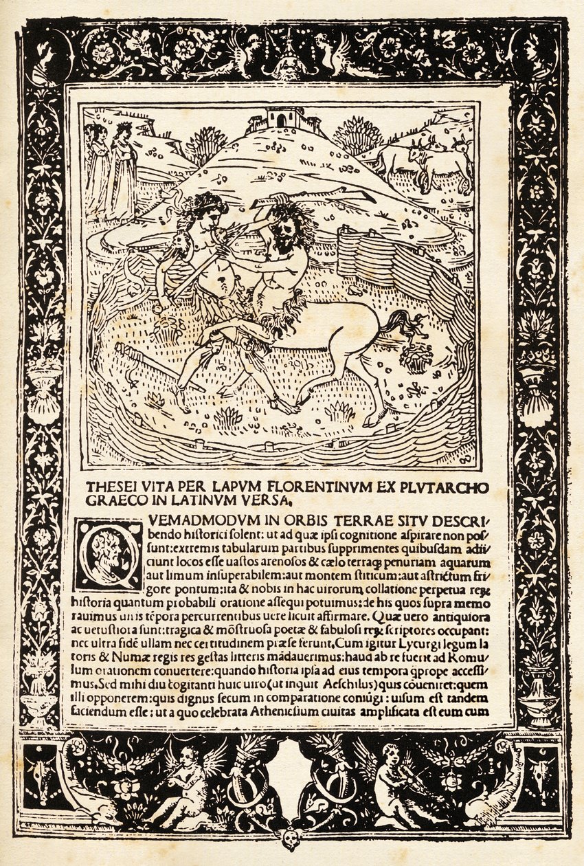 Minotauro ile Teseo'nun Dövüşü (tahta baskı) by Unknown artist