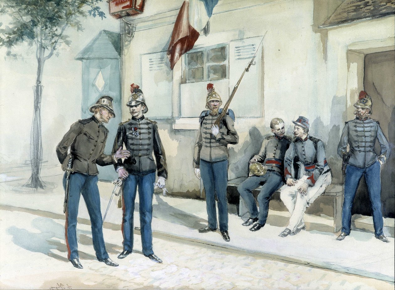 1870 yılında kışlalarının önünde itfaiyeciler by Unknown artist
