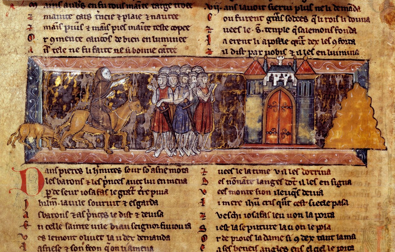 Birinci Haçlı Seferi (1096-1099): Hermit Peter (1050 - 1115), Birinci Haçlı Seferi'nin Fransız dini lideri Harangue les Croises. Şövalyenin Kuğuya El Yazması by Unknown artist