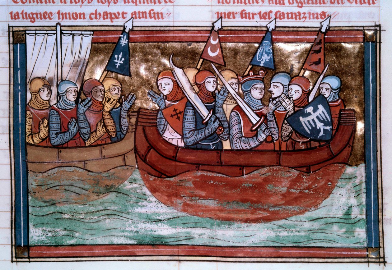 Birinci Haçlı Seferi: Godefroi de Bouillon (1060-1100) ve Kutsal Topraklara doğru giden geçişler. “” Roman De Godefroy De Bouillon et de Saladin”den minyatür by Unknown artist