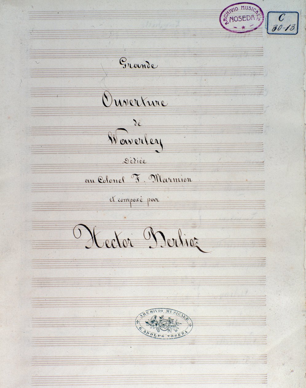 Hector Berlioz tarafından Waverley opus 1, uvertürü için notaların ilk sayfası by Unknown artist