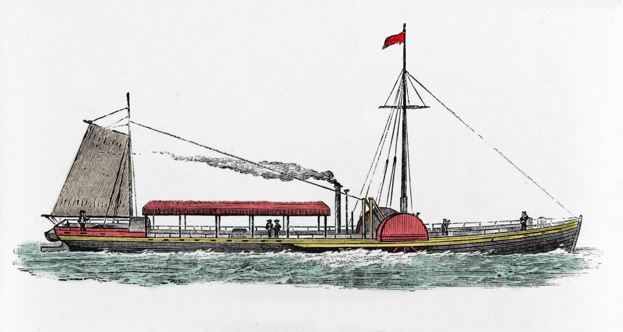 Robert Fulton (1765-1815), Amerikalı mühendis Hudson Nehri, ABD tarafından "Clermont" vapurunun ilk yolculuğu by Unknown artist