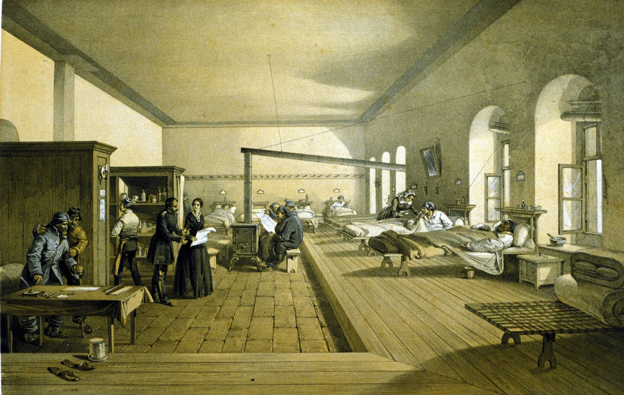 Florence Nightingale (1820 - 1910) 1855 civarında Türkiye'de Üsküdar'da bir hastanede by Unknown artist