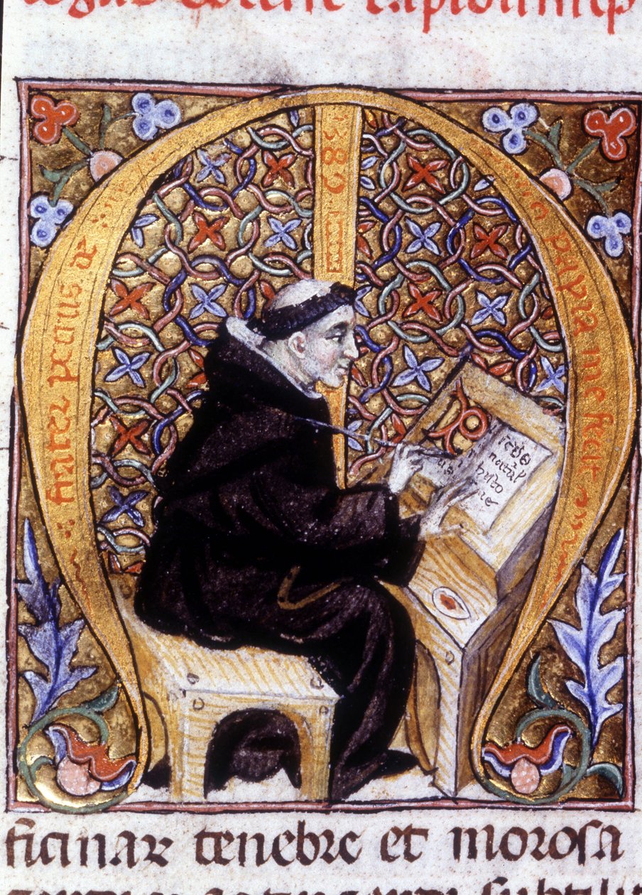 Fra Pietro di Pavia (Frere Pierre de Pavia), iş yerinde bir kopyacı ("M"). 14. yüzyıl el yazması. by Unknown artist