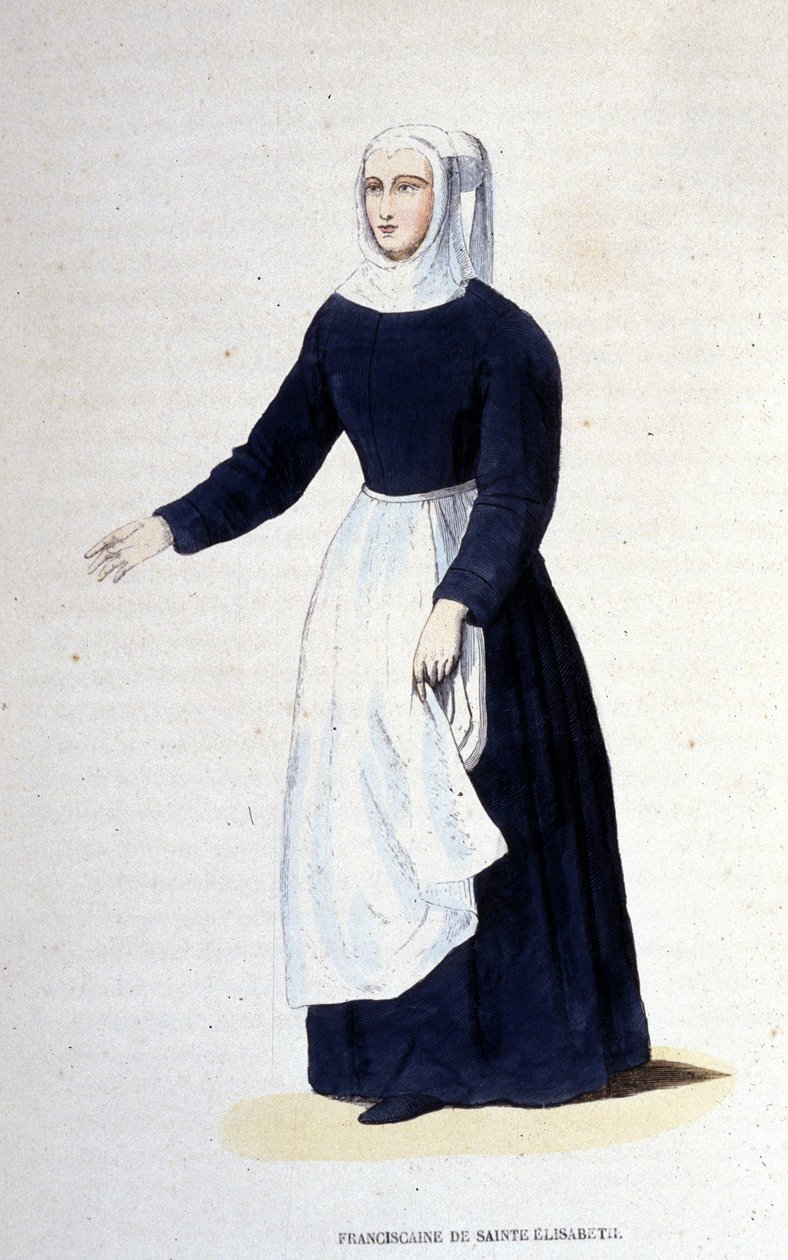 Aziz Elizabeth'in Fransisken rahibesi. Macaristan Aziz Elizabeth (1207 - 1231) tarafından kurulan düzen. 19. yüzyılın gravürü. by Unknown artist