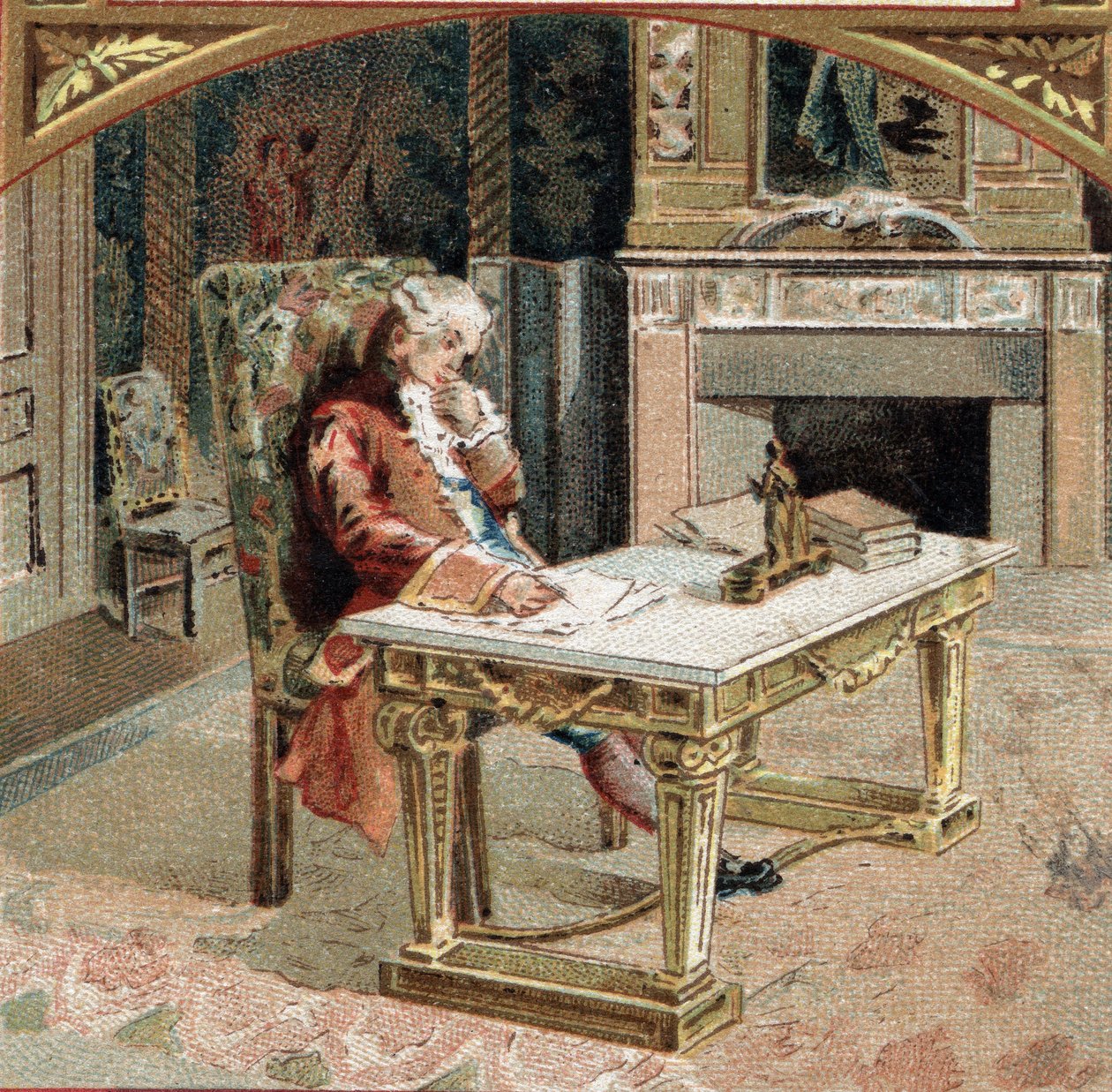Francois-Marie (Francois Marie) Arouet de Voltaire dit Voltaire (1694-1778), 23 yaşında Sully-sur-Loire (Sully sur Loire) kalesinde. 19. yüzyılın sonlarında kromolitografi by Unknown artist