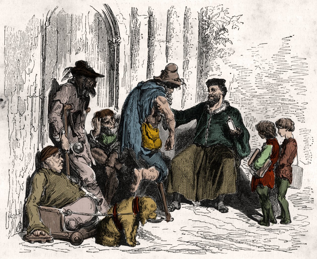 François Rabelais (1494-1553), sakatlıkların tedavisi. “La republique illustree” özel koleksiyonunda 1880 yılına ait gravür. by Unknown artist