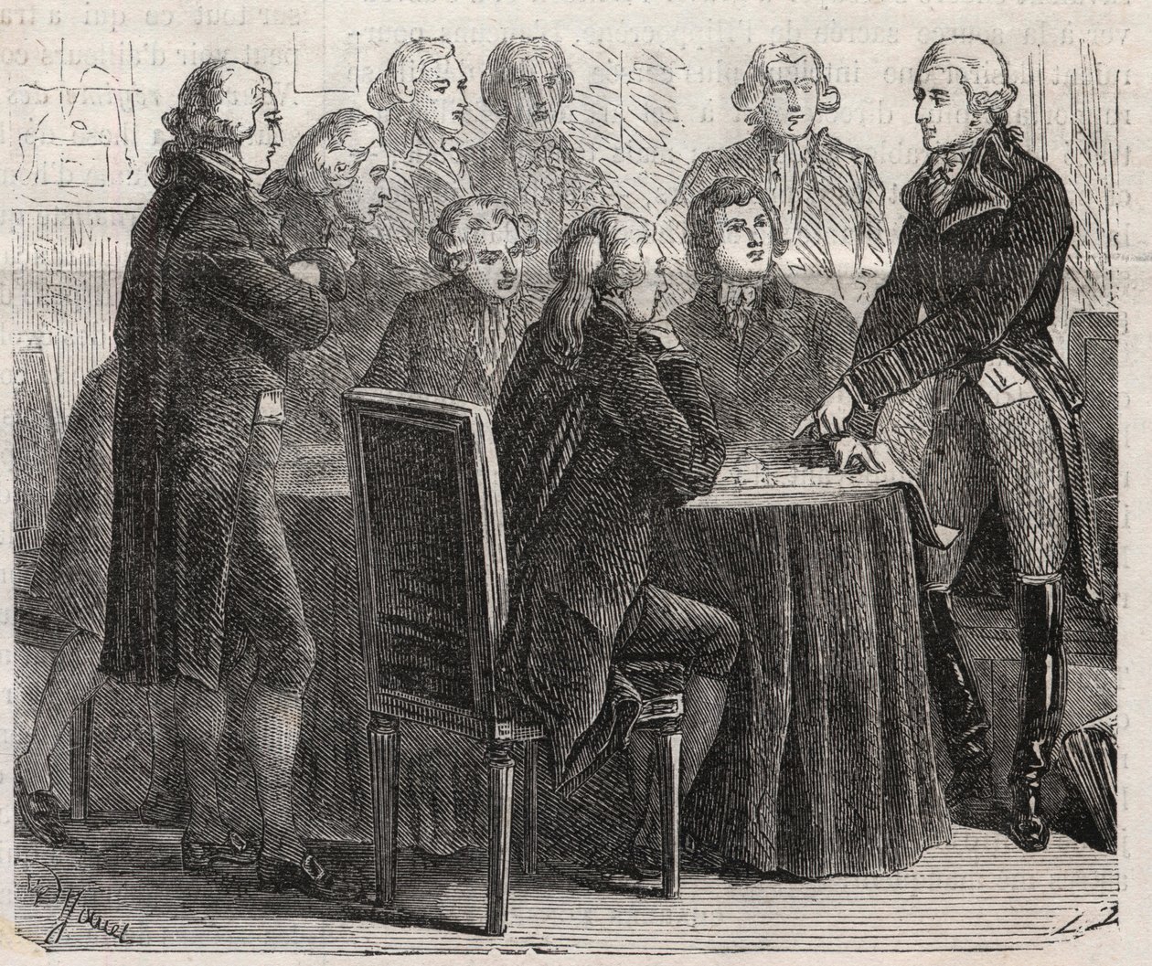 Fransız Devrimi: Kont Louis Marie de Narbonne-Lara (Narbonne Lara) (1755-1813) planlarını meclis komitelerinde gösteriyor - “Şanlı Dünya”da Gravür by Unknown artist