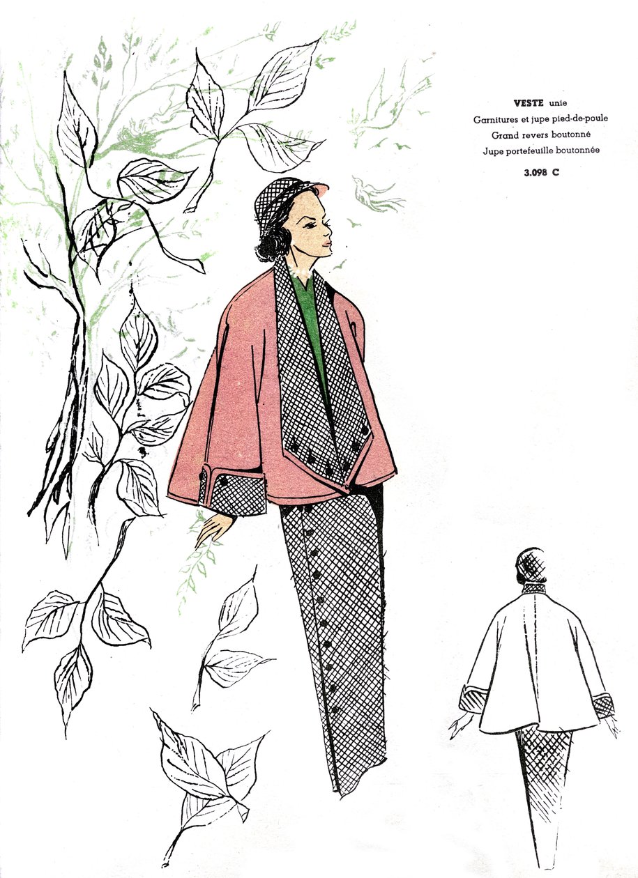 Fransız modası, balıksırtı kıyafet için tasarım. by Unknown artist