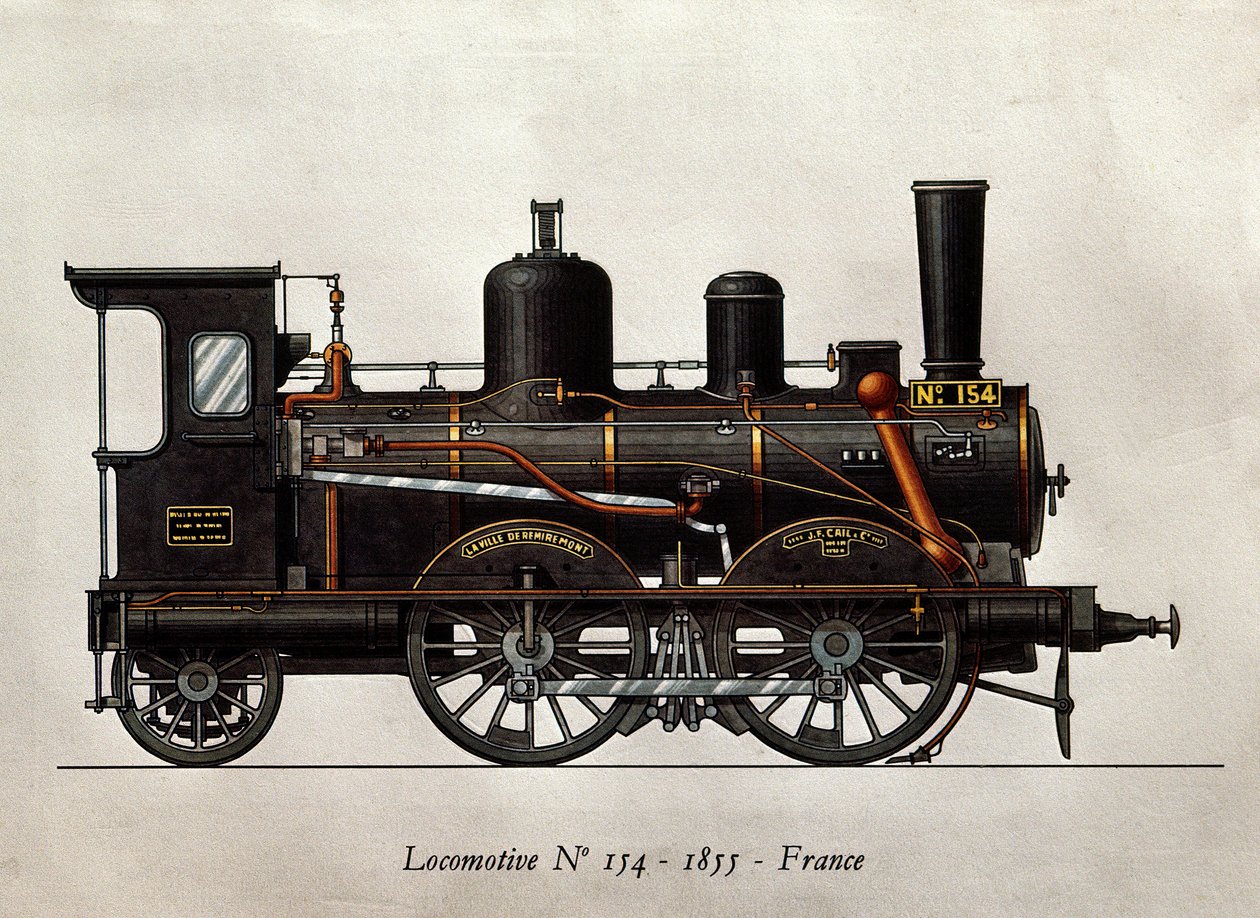 Fransız treni: Lokomotif Numero 154, 1855. Gravür. Paris, Dekoratif Sanatlar by Unknown artist