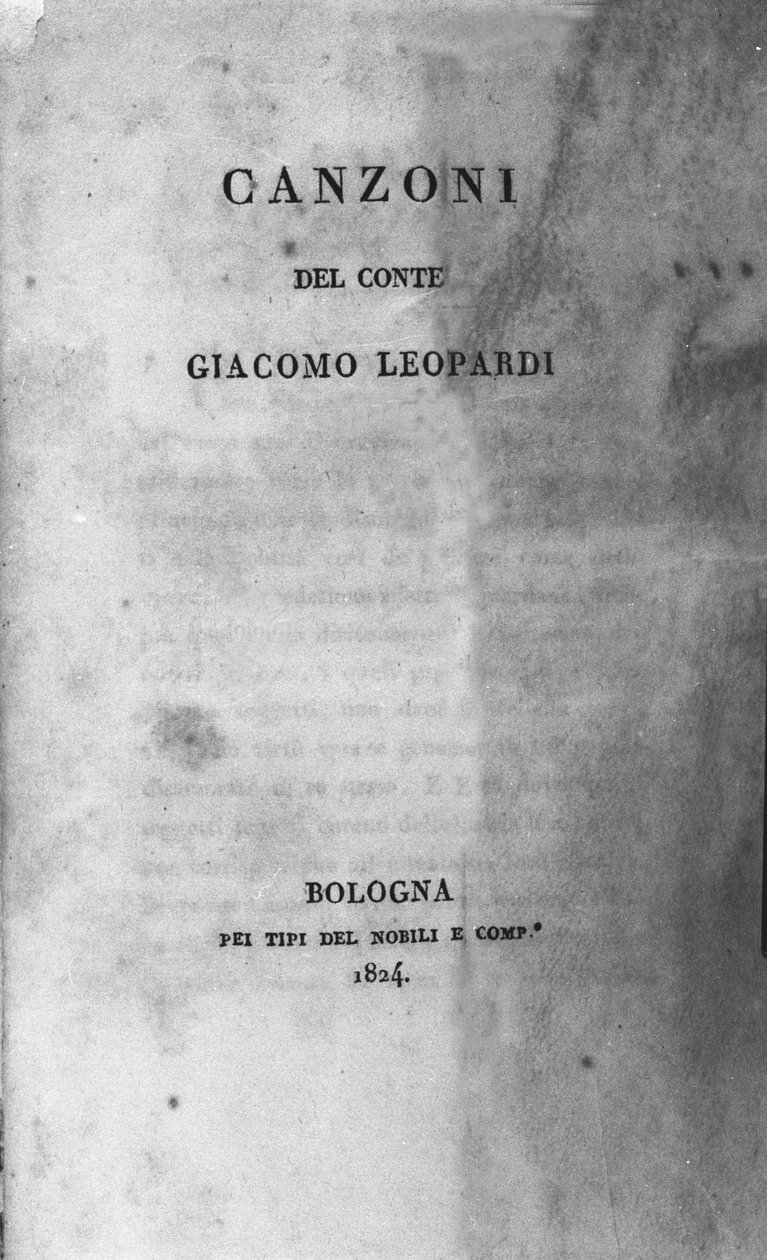 İtalyan şair Giacomo Leopardi'nin (1798 - 1837) 1824 “Canzoni”nin (Şiirlerin) cephesi by Unknown artist